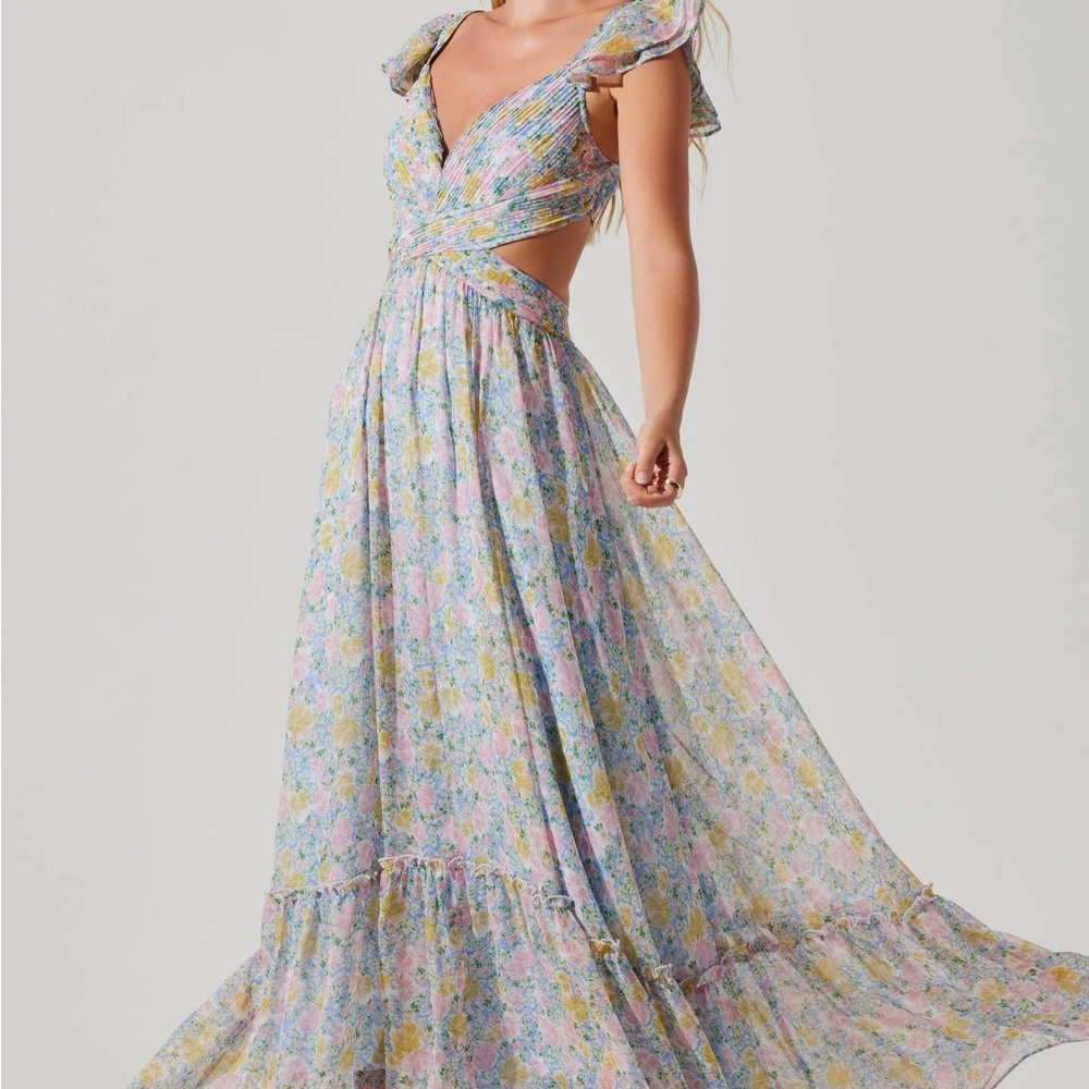 Astr Pastel Floral Maxi Dress with Ruffle Sleeves